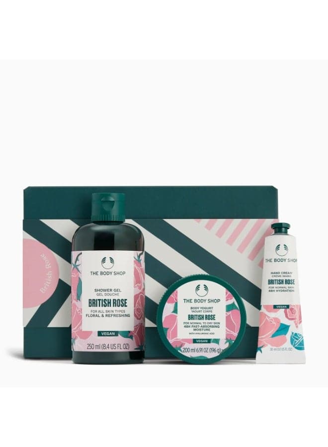 British Rose Essentials Gift Set – Shower Gel (250 Ml) And Body Yogurt (200 Ml) And Hand Cream (30 Ml) – Fresh Rose-Petal Fragrance, Gentle Daily Cleanse And Fast-Absorbing Hydration For Soft, Glowing Skin