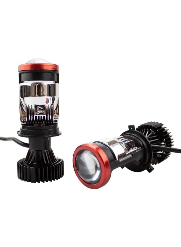 LED Headlight Bulb, H4 High-Low Beam, Black and Red Design, Aluminum Heat Sink, Automotive Lighting Upgrade