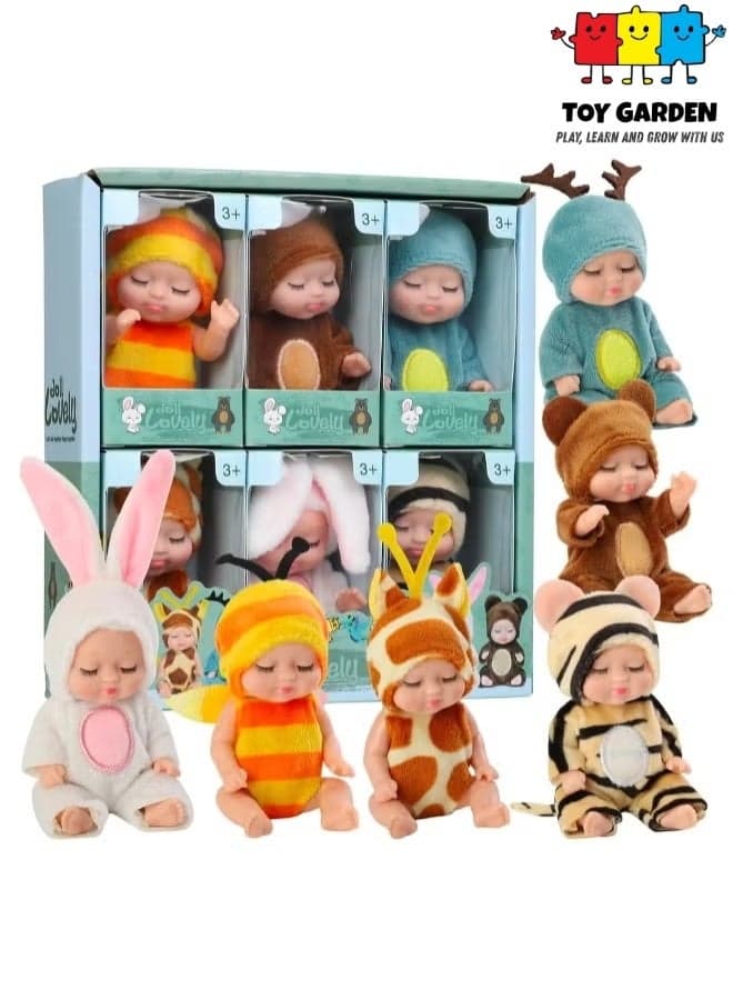 6PCS Mini Baby Dolls Set – Cute & Realistic Baby Dolls with Animal Clothes, Perfect for Kids, Toddlers, Boys & Girls