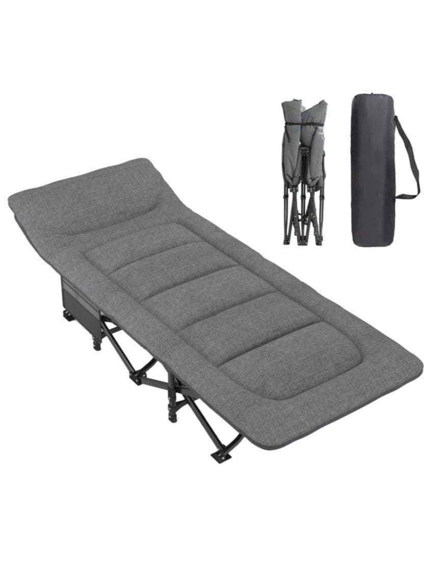 Camping Cot for Adults with Cushion and Pillow Folding Lounge Chair Outdoor Folding Bed for Travel Office Garden Beds