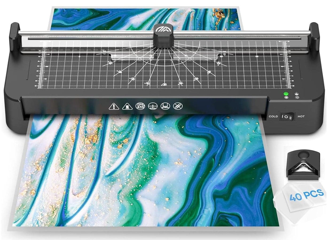 Laminator,A3/A4/A5/A6 Thermal Laminator Machine, 9 in 1 Cold Laminator Machine with Paper Cutter and Corner Rounder,40 Laminating Pouches for Home Office School