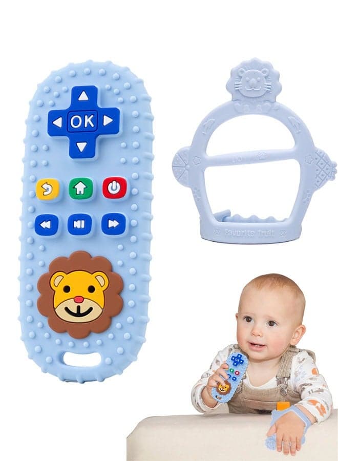 2 Pack Baby Teethers Toys, Silicone Teething Chew Toys for Babies Teething Relief and Soothe Sore Gum with Remote Control and Mitten Shape