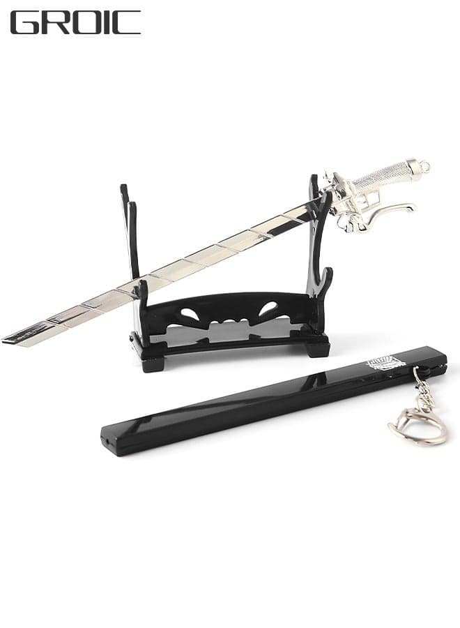 Attack on Titan Sword Samurai Keychain with Display Stand, Game Collection Party Supplies Gift Sword Toys Action Figures Metal Arts Collections Home Decoration