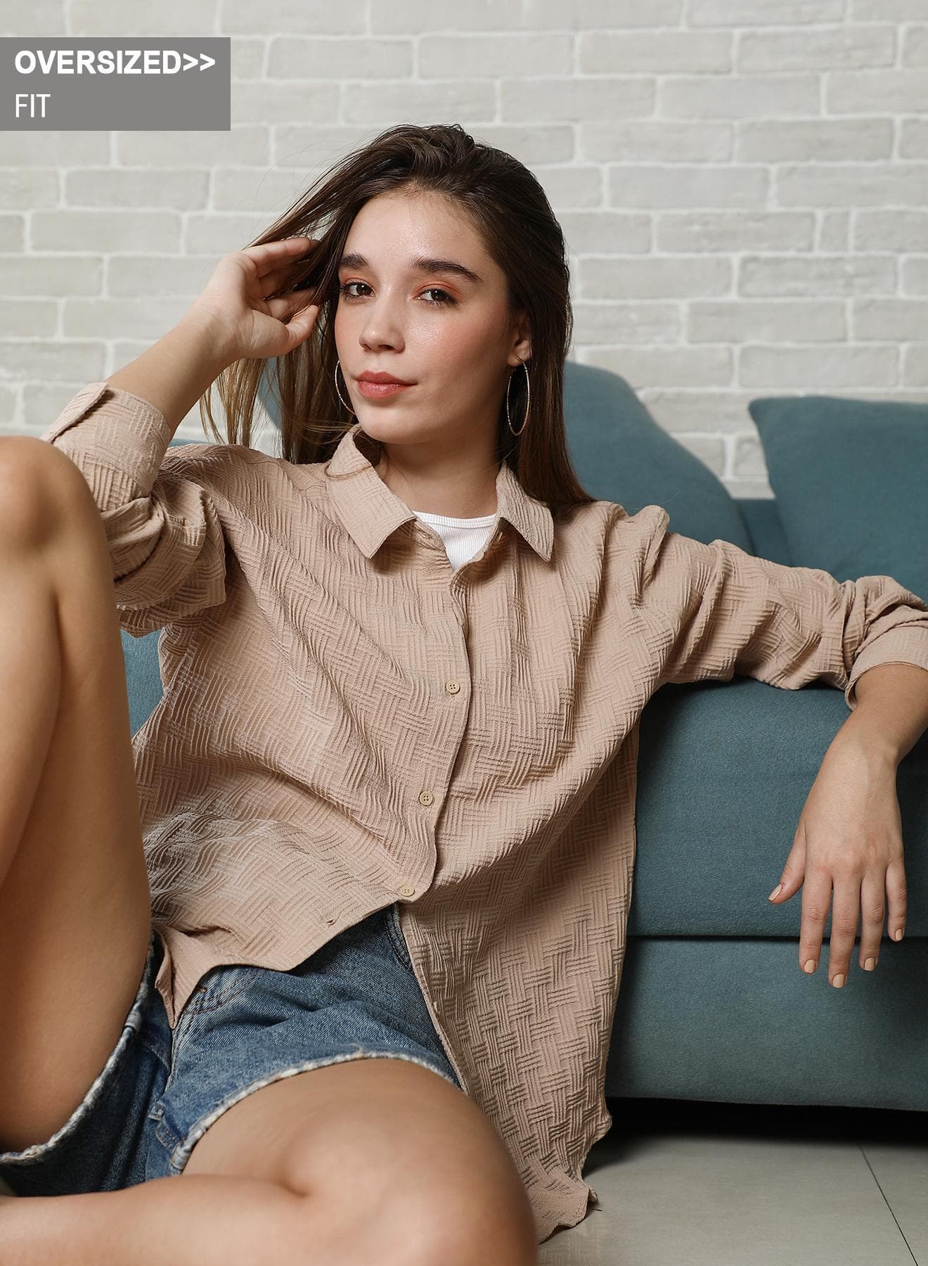 Women's Camel Beige Intertwine Oversized Shirt