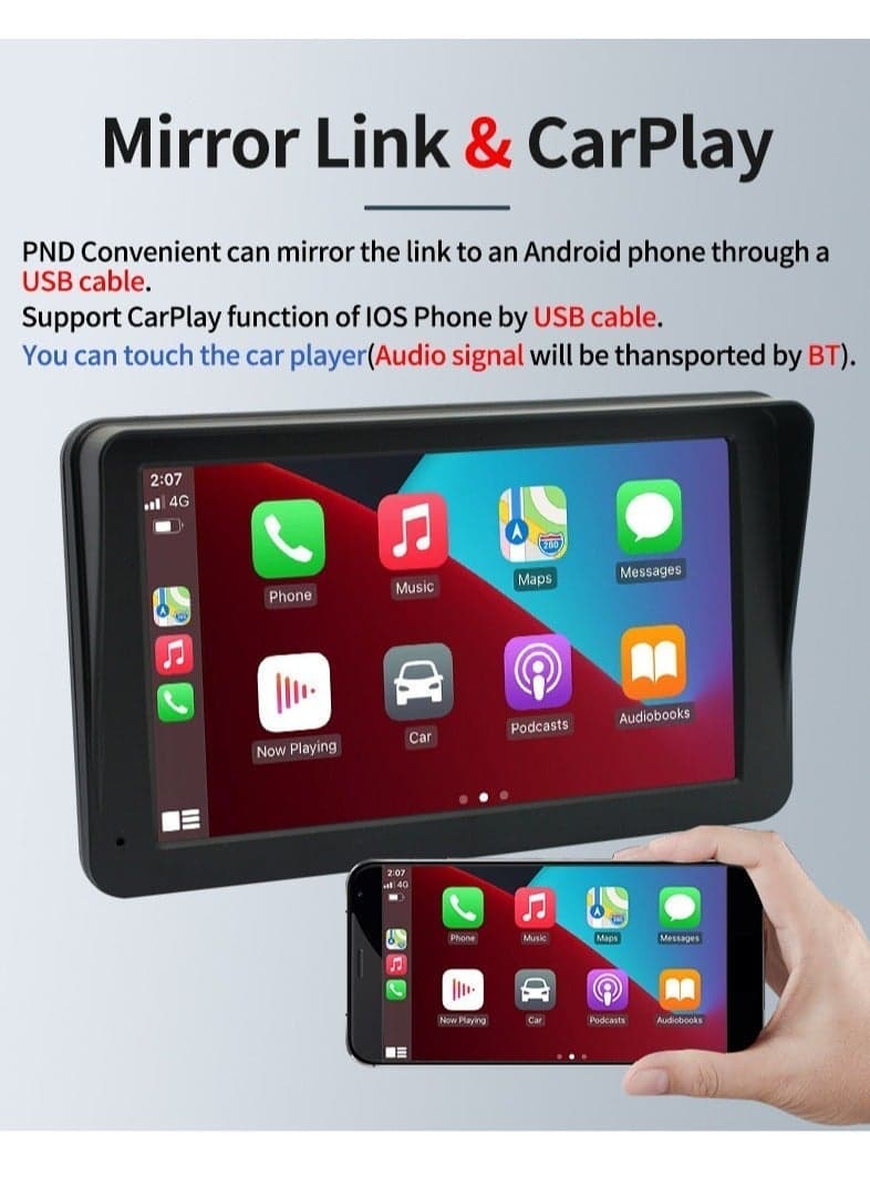 Wireless Apple Carplay Portable Car GPS Navigator and Android Auto,Portable Car Stereo Car Radio with Bluetooth Hands-Free 7 Inch Touch Screen with Mirror Link/Voice Control/FM/TF Card/USB/Remote controls CarPlay Screen 7 Inch Wireless Rear View Camera Backup