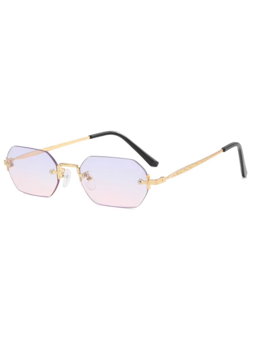 Rayan - Rimless Metal Frame Vintage Small Polygon Gradient Sunglasses UV Resistant Fashion Unisex Sunglasses for men & women in 5 colours Black, Brown, Blue ,Grey, & Pink Gradient Lens,