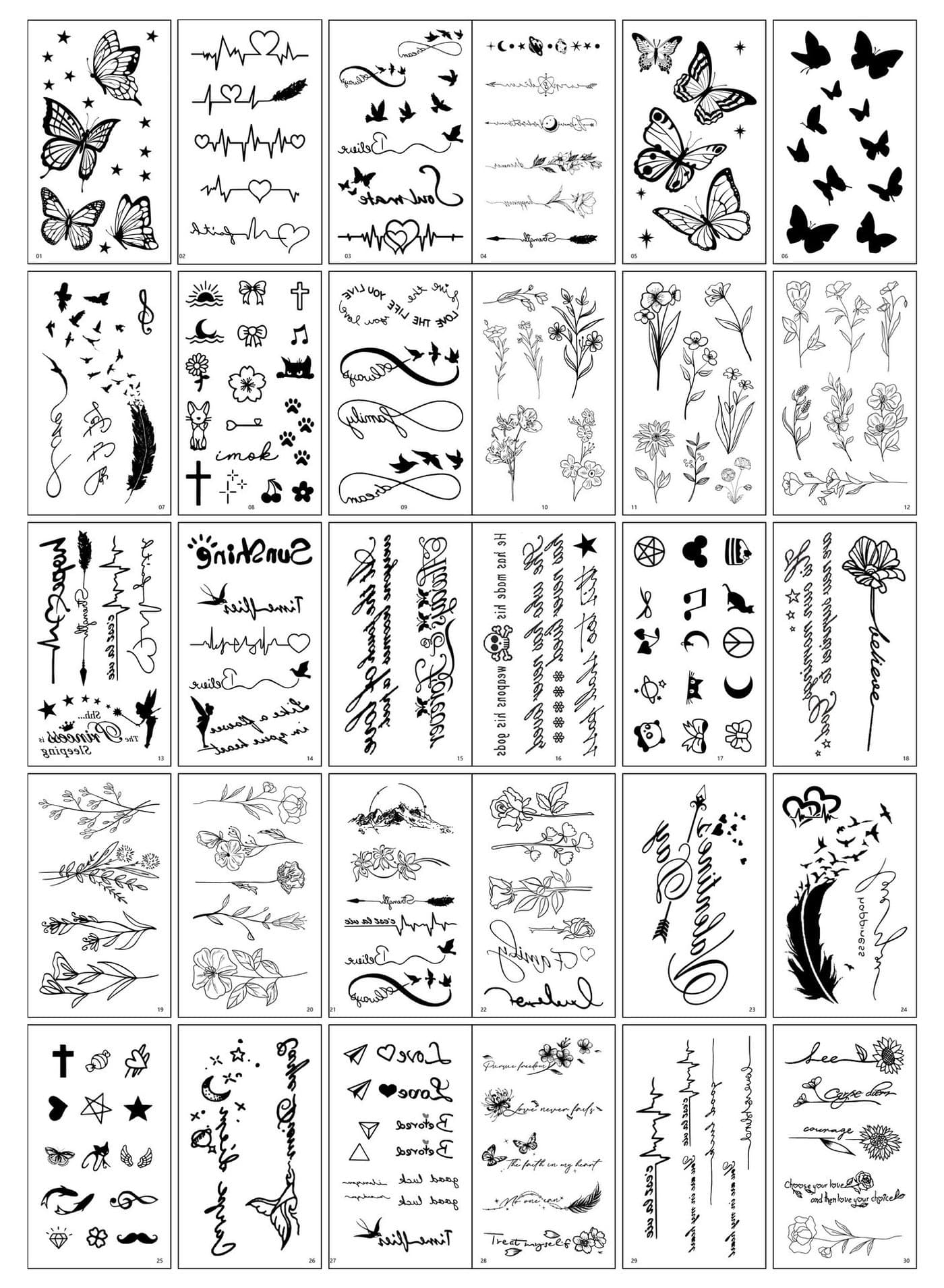 30 Sheets 200pc Waterproof Temporary Tattoo Sticker Set,Tattoo Sticker for Lover,couple,Adults Men Women Kids