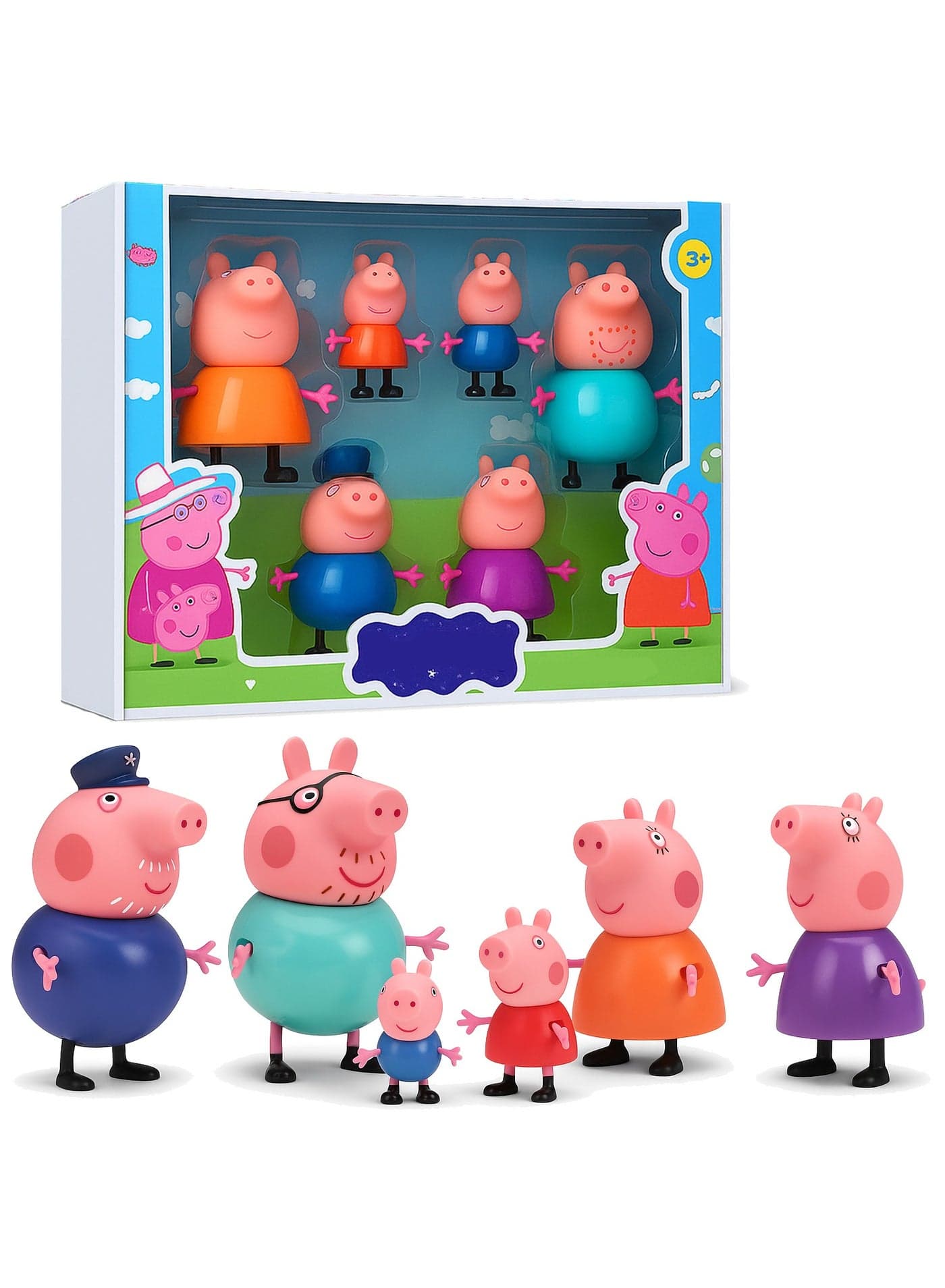 Peppa Pig Family Toy Set of 6 for Kids - Toy Set for Children Piggy Family, Daddy Pig, Mummy Pig, Grandpa & Granny and Baby Piggies | Soft Rubber Cartoon Pig Playset for Kids | Pig Toys Gift for Boys & Girls (3+ Years) Children Birthday Gift Set