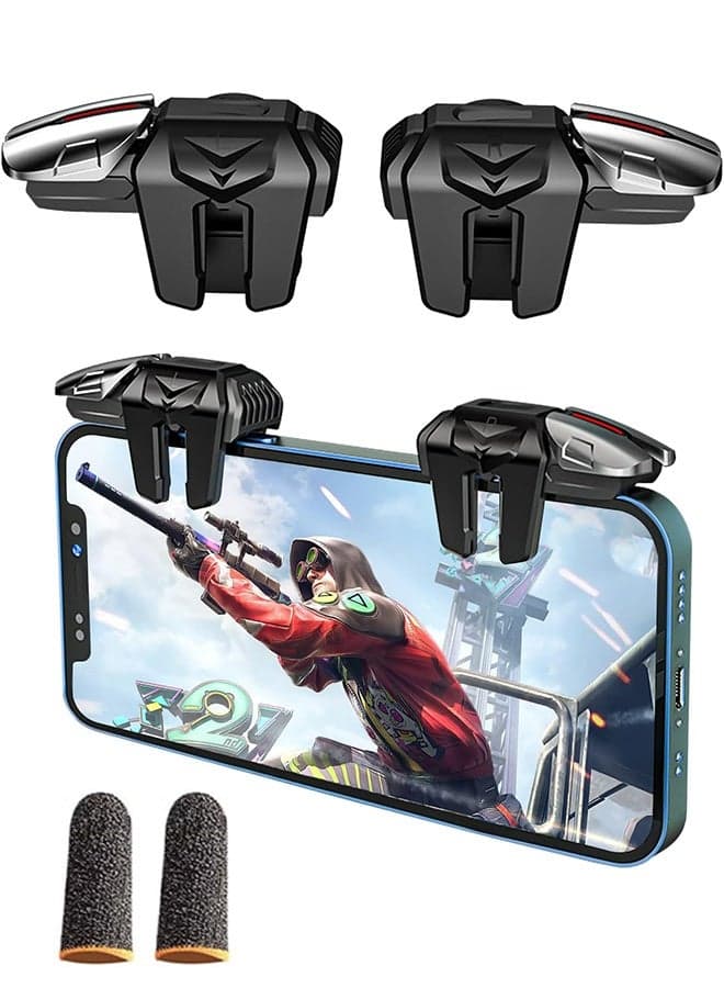 2 Pcs Mobile Game Controller Trigger 6 Finger Game Trigger with Metal Buttons, Phone Triggers for Gaming with Sensitive Shoot and Aim