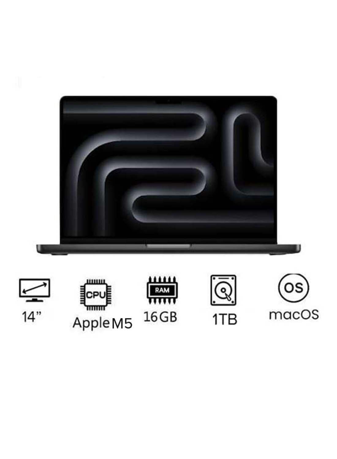 MacBook Pro MDE14 | 14 Inch Display | Apple M5 Chip | 10-Core CPU And 10-Core GPU | 16GB RAM | 1TB SSD | macOS | English Keyboard | International Version | English Space Black