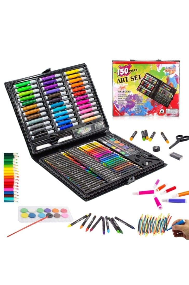 150 Pcs Art Supplies Set Includes Oil Pastels, Crayons, Colored Pencils and Other Accessories, Portable Multifuctional Drawing Set, Superior Quality and Safe Painting Tools, Ideal for Kids Drawing, Sketching and Colouring