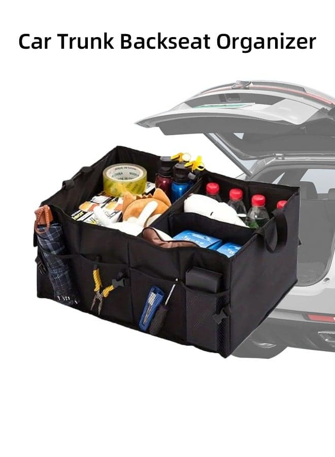 Car Trunk Backseat Organizer, Waterproof and Adjustable Car Trunk Storage Organizer for most Vehicles, Black, 56x40x26cm