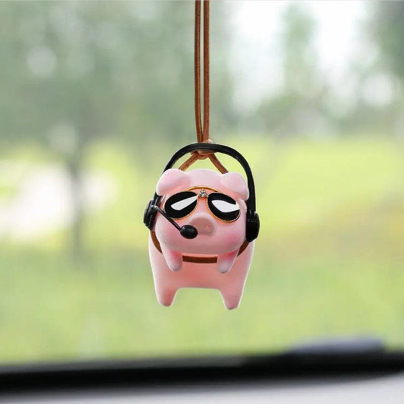Car Pendant – Headphone and Sunglasses Lanyard Pig, Cute Plush, Rearview Mirror Charm