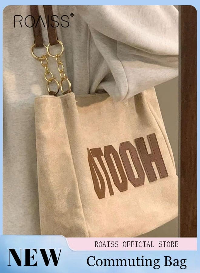 Women's Large-Capacity Shopper Tote Bag, All-Match Student Canvas Bag, Commuter Shoulder Bag for College Students, Khaki, 35*12*27cm