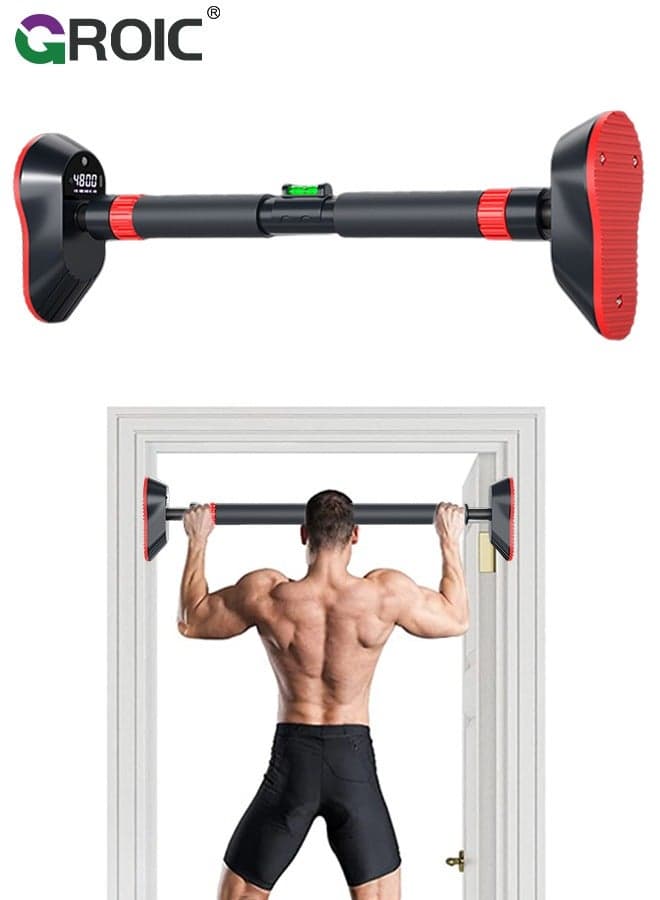 Pull Up Bar for Doorway, Adjustable Doorway Pull Up Bar 98-135cm with Calorie,Digital Rep Counter, Workout Timer & Level,Door Pull Up Bar & Chin Up Bar for Door Frame