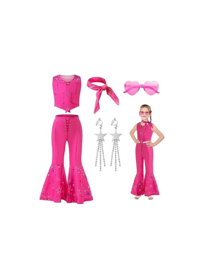 Home Smart Cowgirl Costume for Girls Pink Western Cowgirl Suit Princess Costume with Pant Top Bow Tie and Glasses Ideal Gift for Birthday