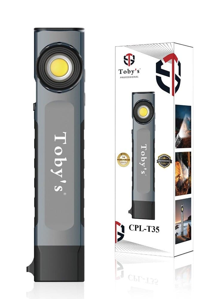 Toby’s CPL-T35 Magnetic Flat LED Work Light, Rechargeable Flashlight with COB Red & White Light – Type-C Fast Charging – Compact for Camping, Mountaineering, Repair & Night Ride