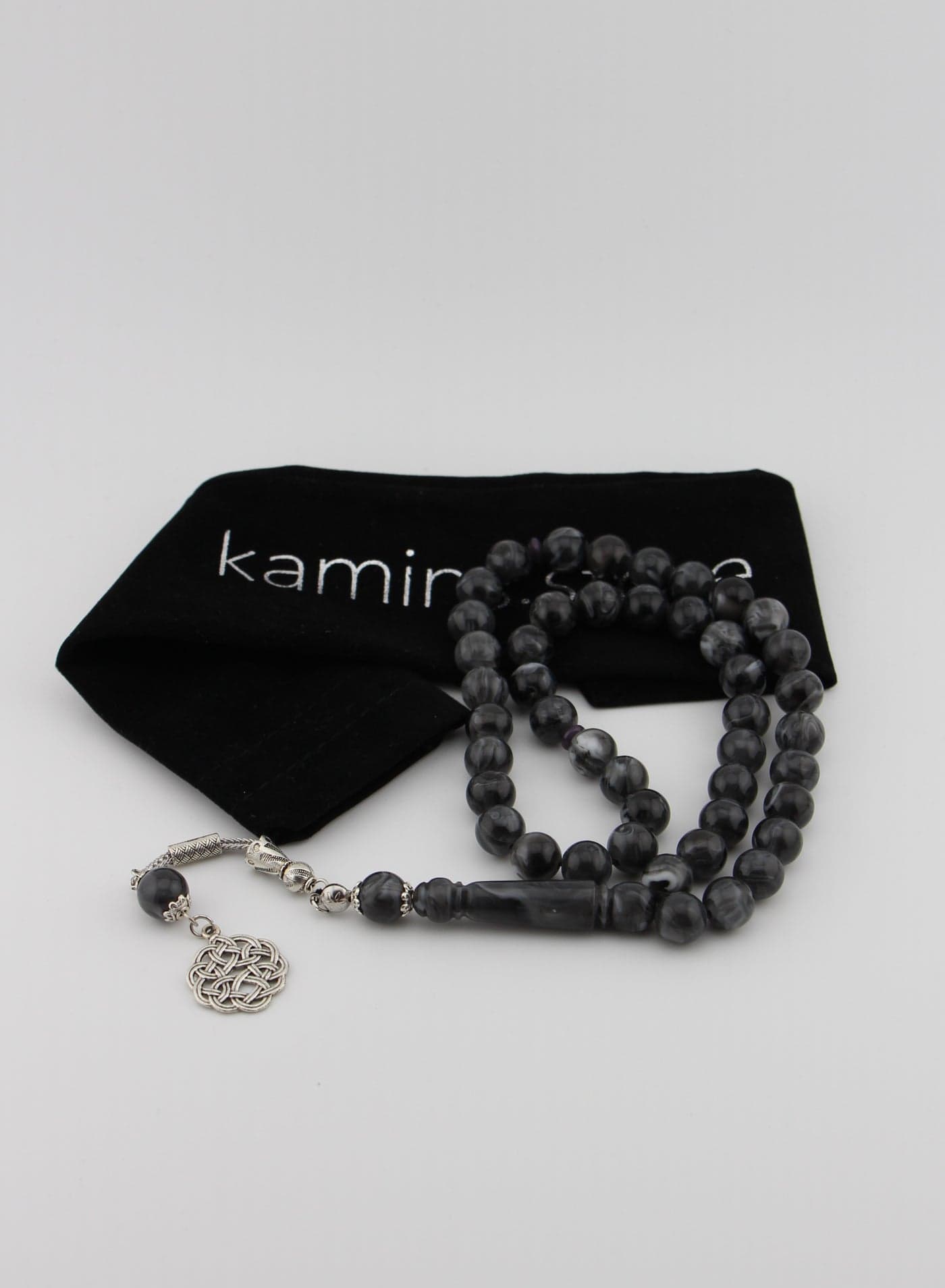Amber Resin / 45 Bead / Tasbih / Prayer Beads / Gray Swirl