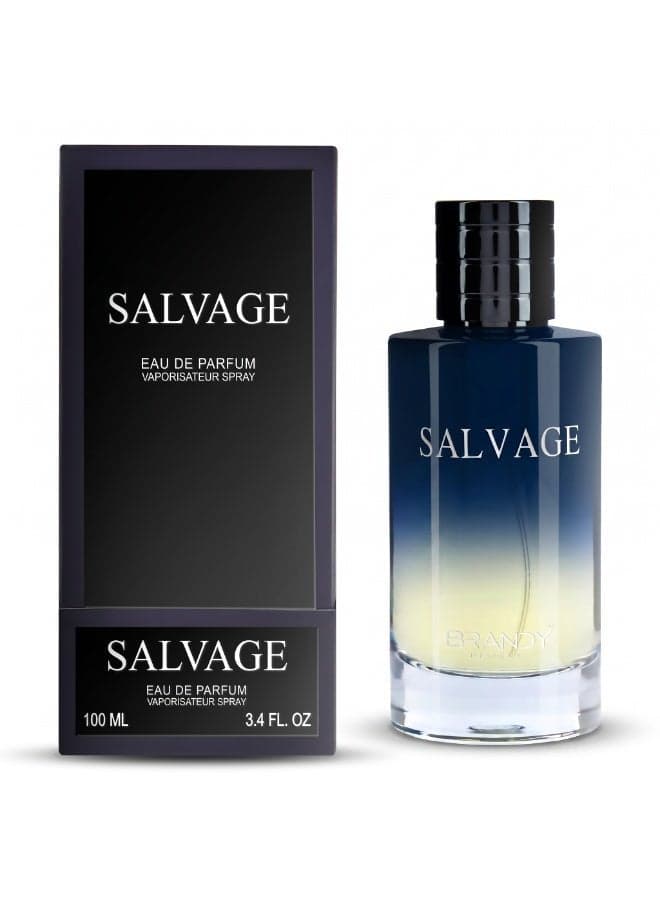 BRANDY DESIGNS Salvage Eau de Parfum for Men 100ml | Long Lasting Fresh Woody Spicy Perfume with Bergamot, Ambroxan & Cedar