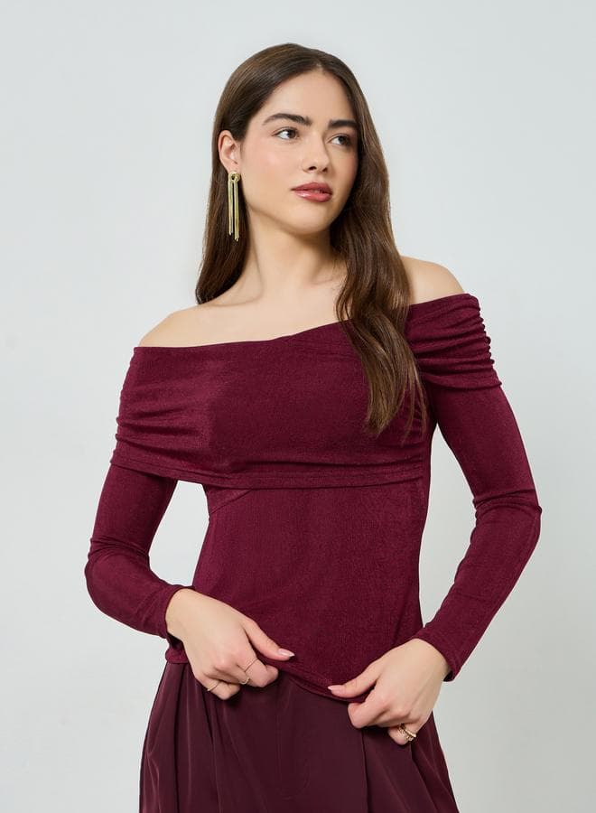 Women Maroon Off-Shoulder Knit Top