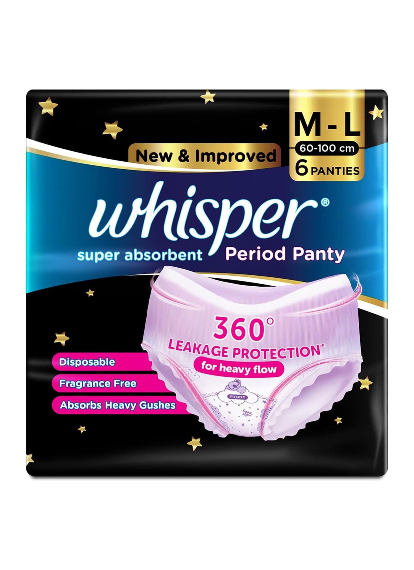 Super Absorbent M-L Period Panty, 360 Degree Leakage Protection for Heavy Flow