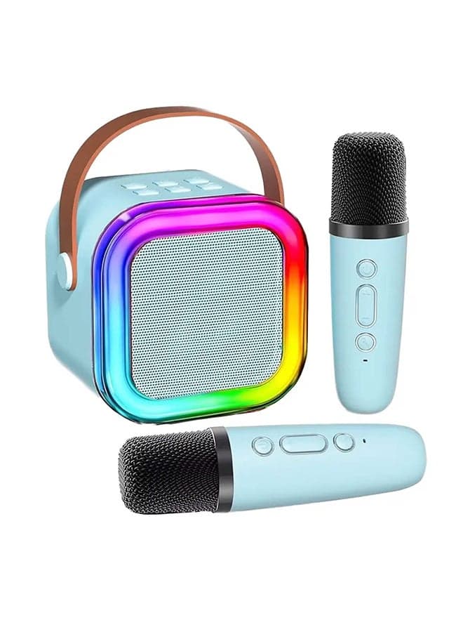 Toyland Mini Karaoke Speaker for Kids, Portable Bluetooth Speaker with 2 Wireless Microphones & LED Lights, Perfect Gift for Kids Boys & Girls -Blue