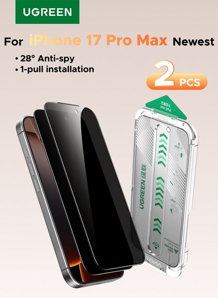 2-Pack iPhone 17 Pro Max Privacy Screen Protector With Auto Alignment Kit Anti-Spy, Privacy Protection, Anti-Fingerprint, Easy Installation, Shockproof Glass, No-Residue Adhesive, Smooth Touch - Black