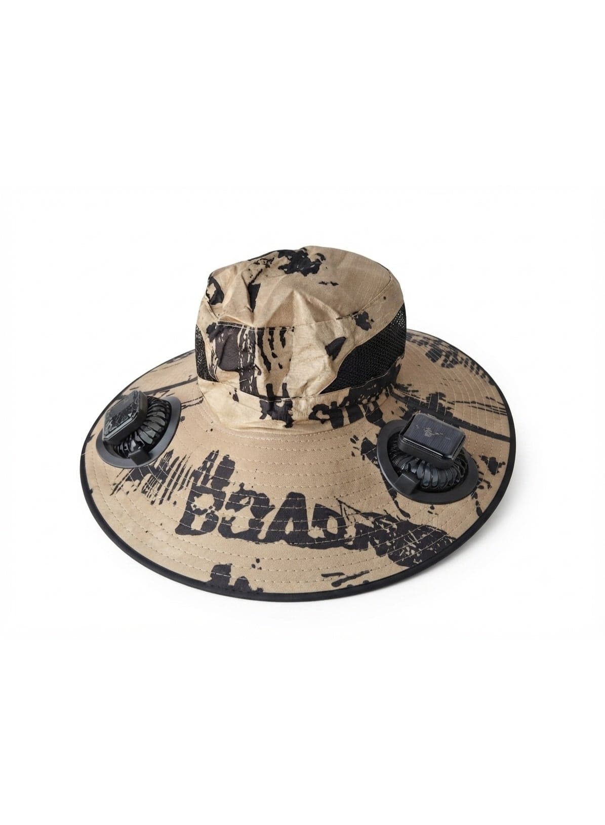 Trendoza Dual Solar Powered Cooling Fan Hat | USB Rechargeable Wide Brim Breathable Sun Hat for Outdoor Activities, Hiking & Fishing | Light Beige Camouflage