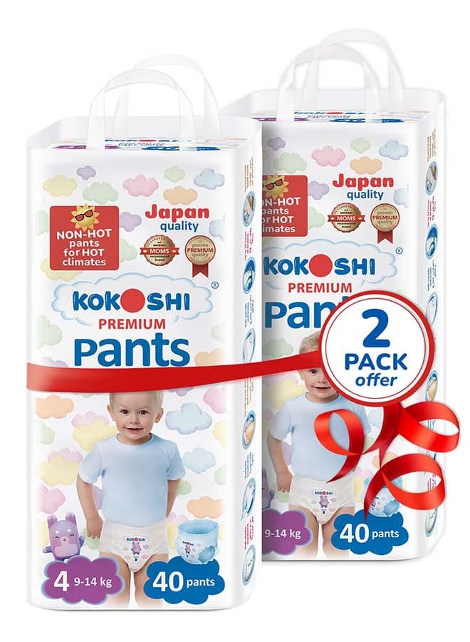 Kokoshi Premium Baby Pants Size 4 (9–14kg), 80 pcs – Ultra-Soft, Hypoallergenic, 12h Protection, Breathable, Leak-Proof Japanese Pull-Up Nappies