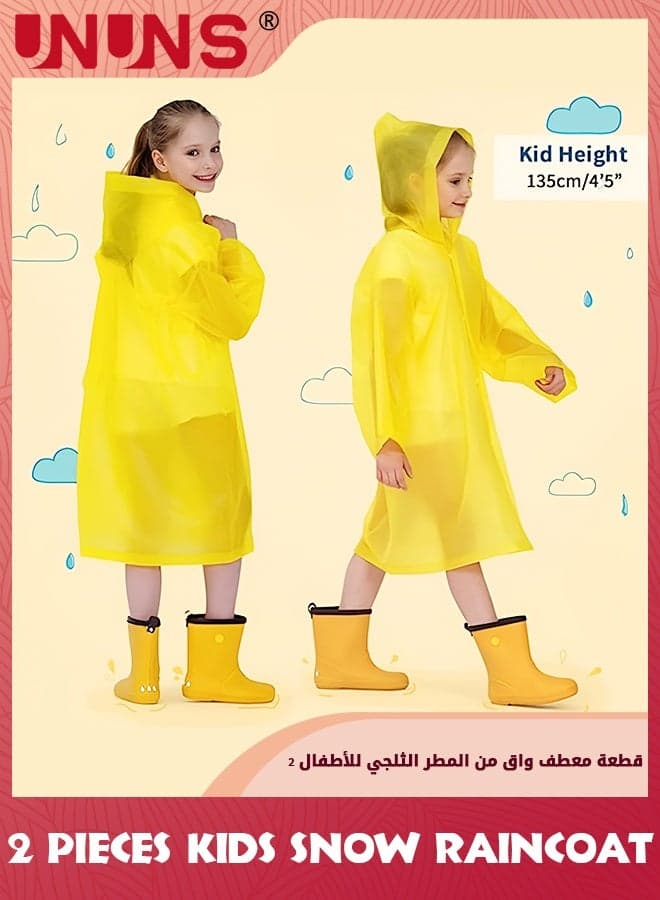 Kids Raincoat,2 Pcs Kids Waterproof Thick Rain Ponchos For Kids,Reusable Emergency Rain Coats For Boys Girls,Kids Snow Rainwear Jacket with Hood and Drawstring,Portable EVA Rain Jacket,Yellow