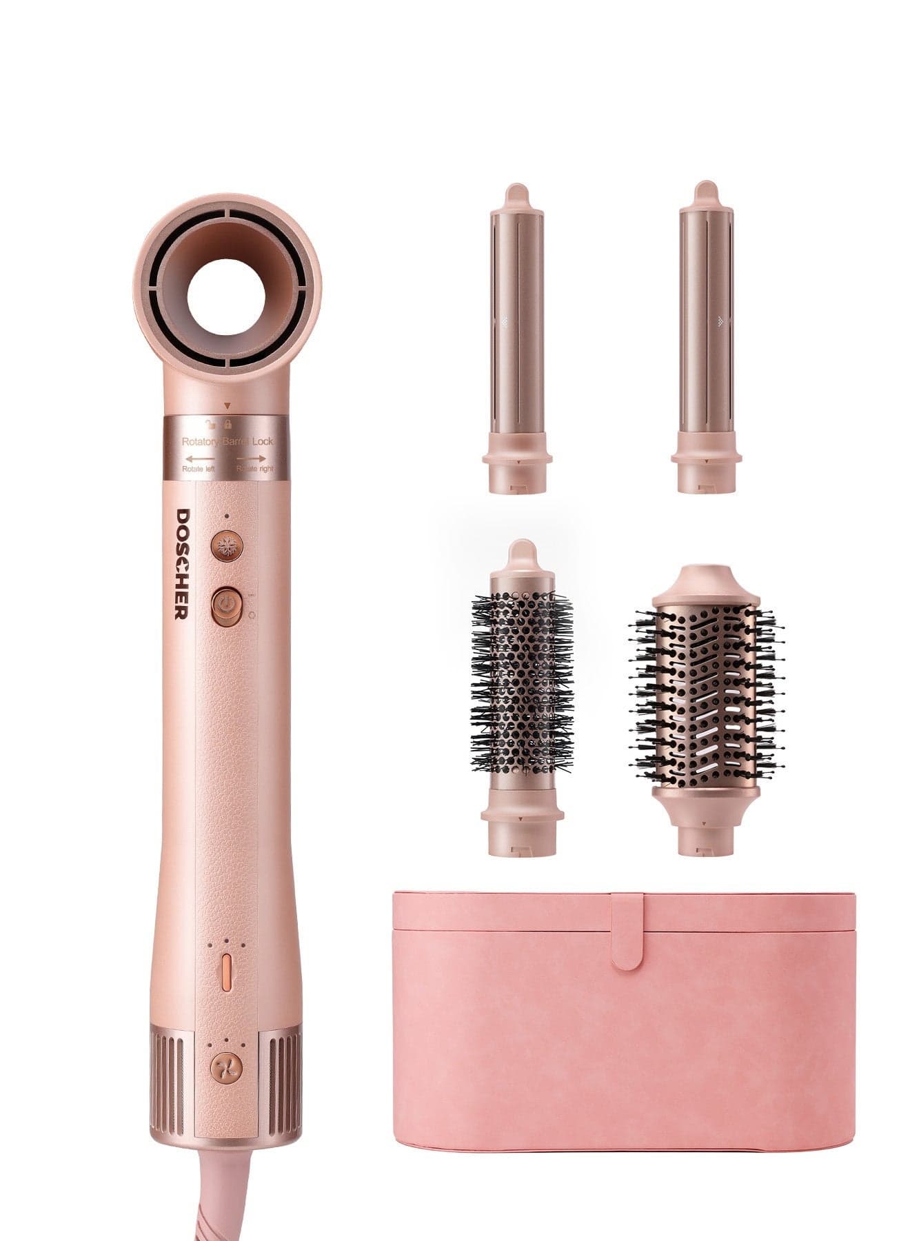 1500W 5-in-1 Multi-Functional Hair Styler & Hairdryer, Double The Drying Speed, One-Button Cool Air Function,Equipped with A Curling Iron, Two Sizes of Ventilation Comb, Three Temperature Settings,Pink.