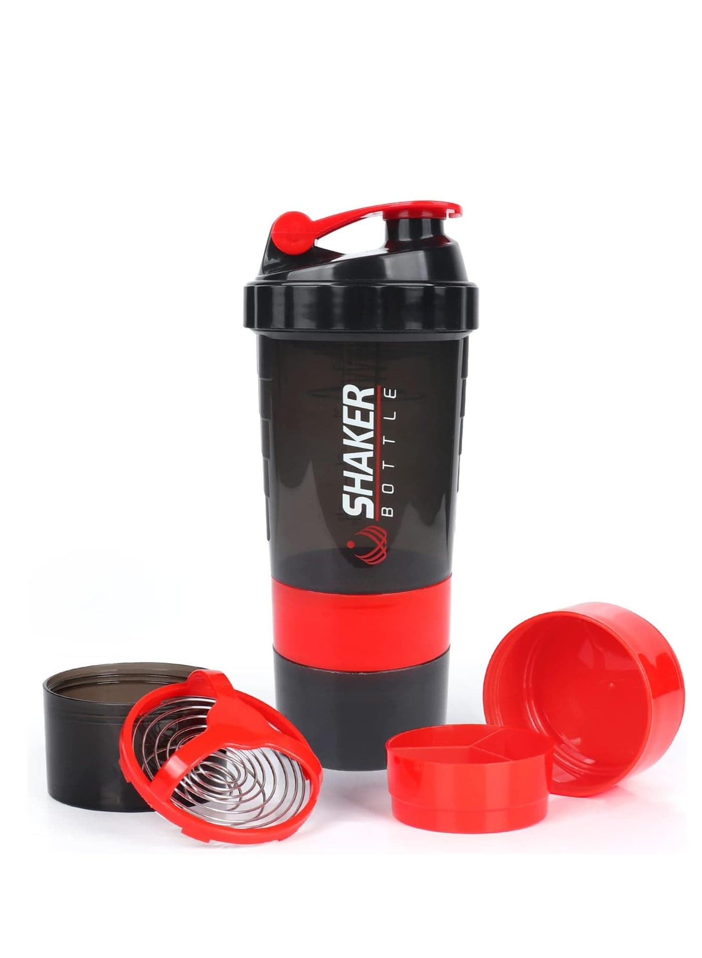 BPA Free Multifunctional Water Bottle, 3 in 1 Leak Proof Protein Shaker Bottles For Protein Mixes, Spider Blender Bottle With Stainless Steel Ball, 2 Twist On Cups For Protein Organizer Gym Bottle, 500ML