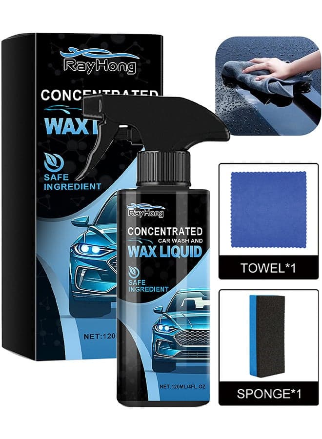 Concentrated Car Wash And Wax Liquid, Waterless Car Wash Kit, Rinseless Car Wash, Eco-Friendly Car Wash Kit, With Car Wash Sprayer, Sponge And Cloth, Safe On All Vehicles, Deep Cleaning, 120ML