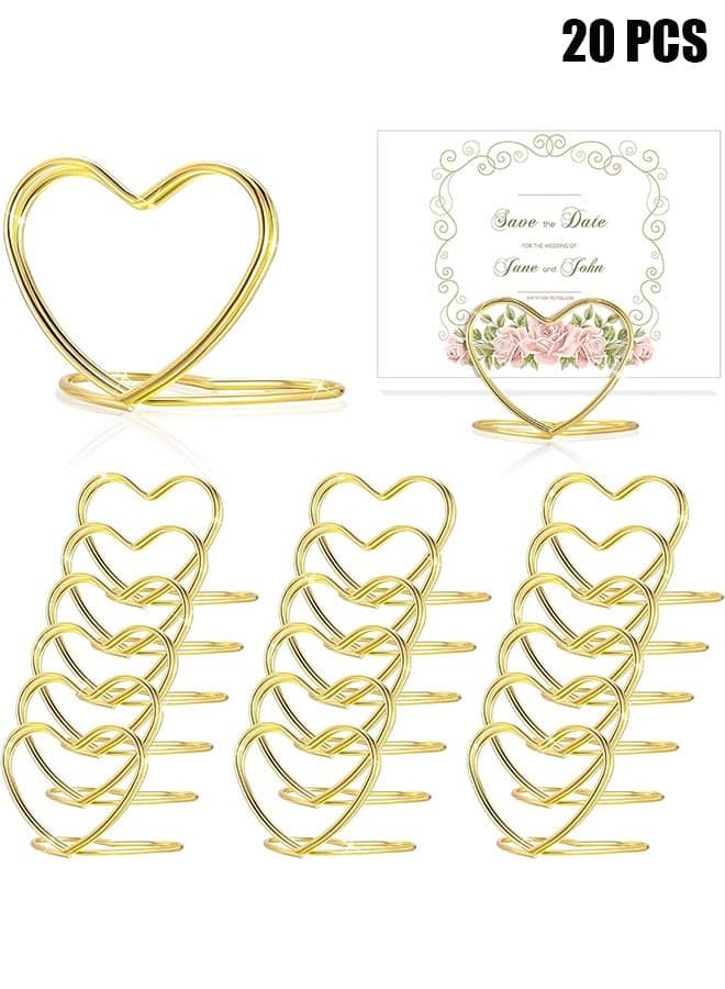 20 Pieces Table Number Holder Stands Heart Shape Place Card Holder Wedding Seating Labels Clips Steel Table Holders for Wedding Photos Memo Notes Birthday Bridal Shower Party (Gold)