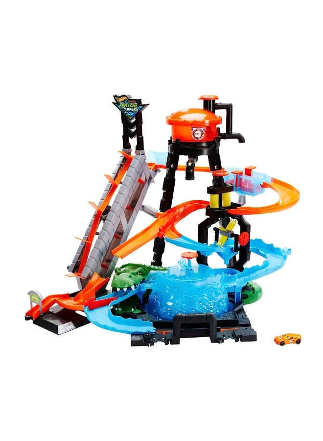 Hot Wheels Color Shifters Ultimate Gator Car Wash – Multi-Level Water Park Stunt Set, Age 4+