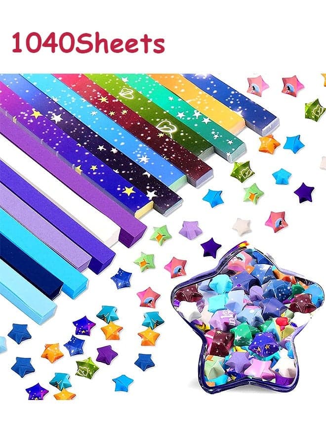 1040 Sheets DIY Sided Stars Origami Paper Set, Solid Color Gradient Color Paper Strips for Handmade Home Cards Gift Party Decoration Crafts
