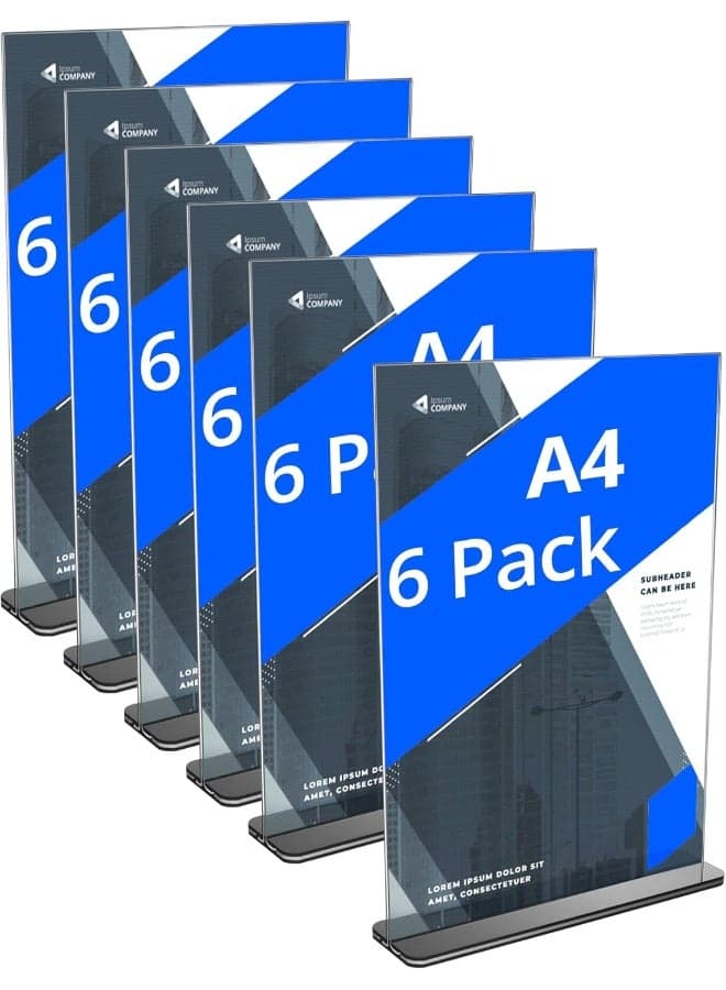 ® 6 Pack A4 Acrylic Sign Holder with Base, Double Sided Acrylic Display Stand Poster Menu Holder for Office Hotel Restaurant Exhibition Wedding