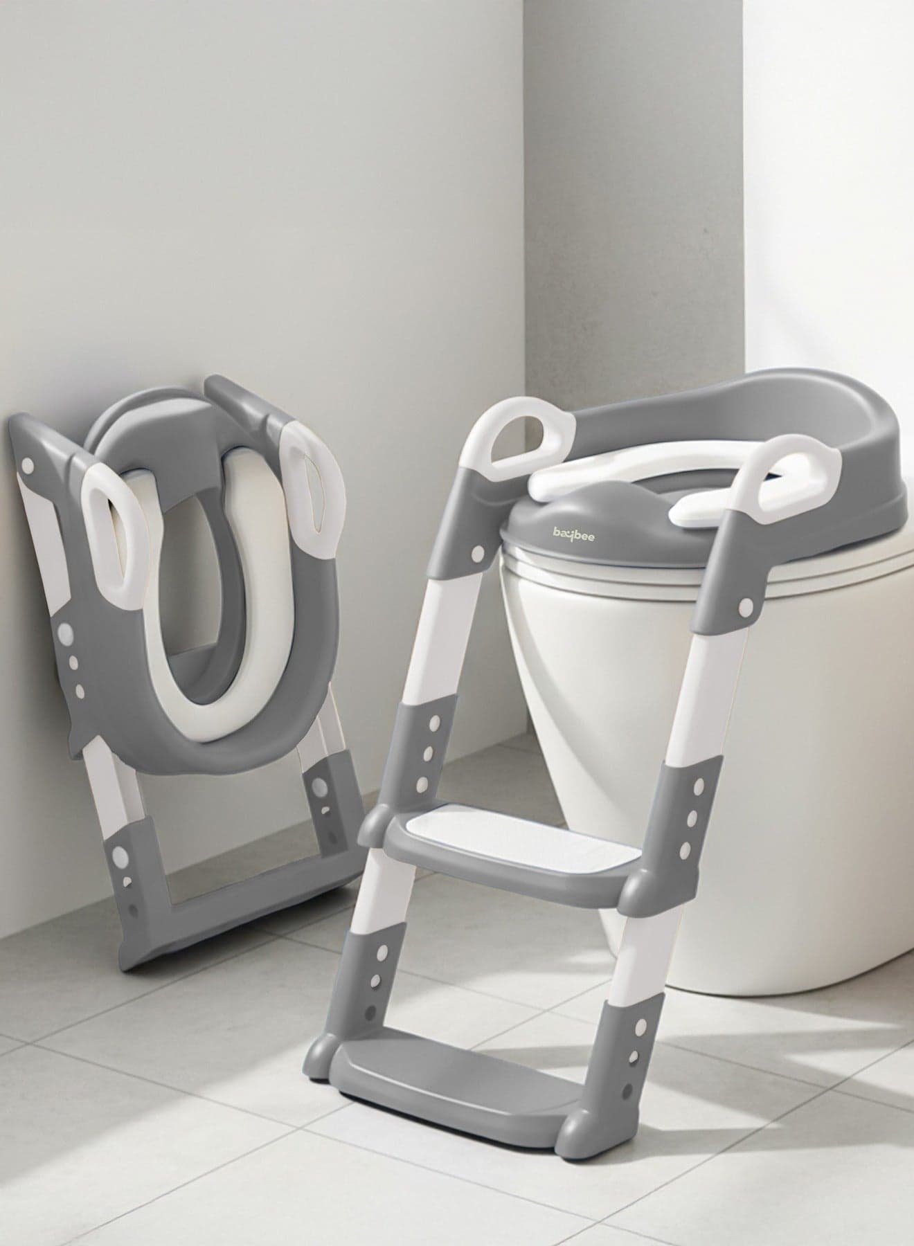Aura Baby Potty Seat With Ladder For Western Toilets Kids Toilet Potty Training Seat For Baby With Handle Cushion Kids Potty Chair Kids Potty Seat For Baby Kids 2 To 5 Years Boys Girls Grey