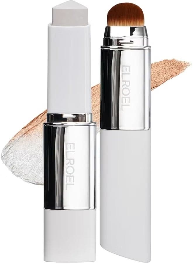 ELROEL Blanc Cover Cream Stick V White Foundation – Korean Color Changing Makeup Stick with Volufiline, Medium to Full Coverage Dewy Finish, Dual Ended Foundation with Detachable Brush 0.45 oz