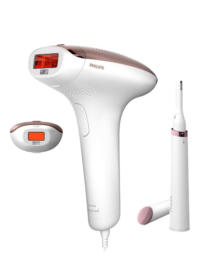 Philips Lumea IPL, Hair Removal, 7000 Series, Skintone Sensor, 2 Attachments, Body, Face, Compact Pen Trimmer, Corded Use, BRI921/60, 60 Days Money Back Guarantee White/Rose Gold