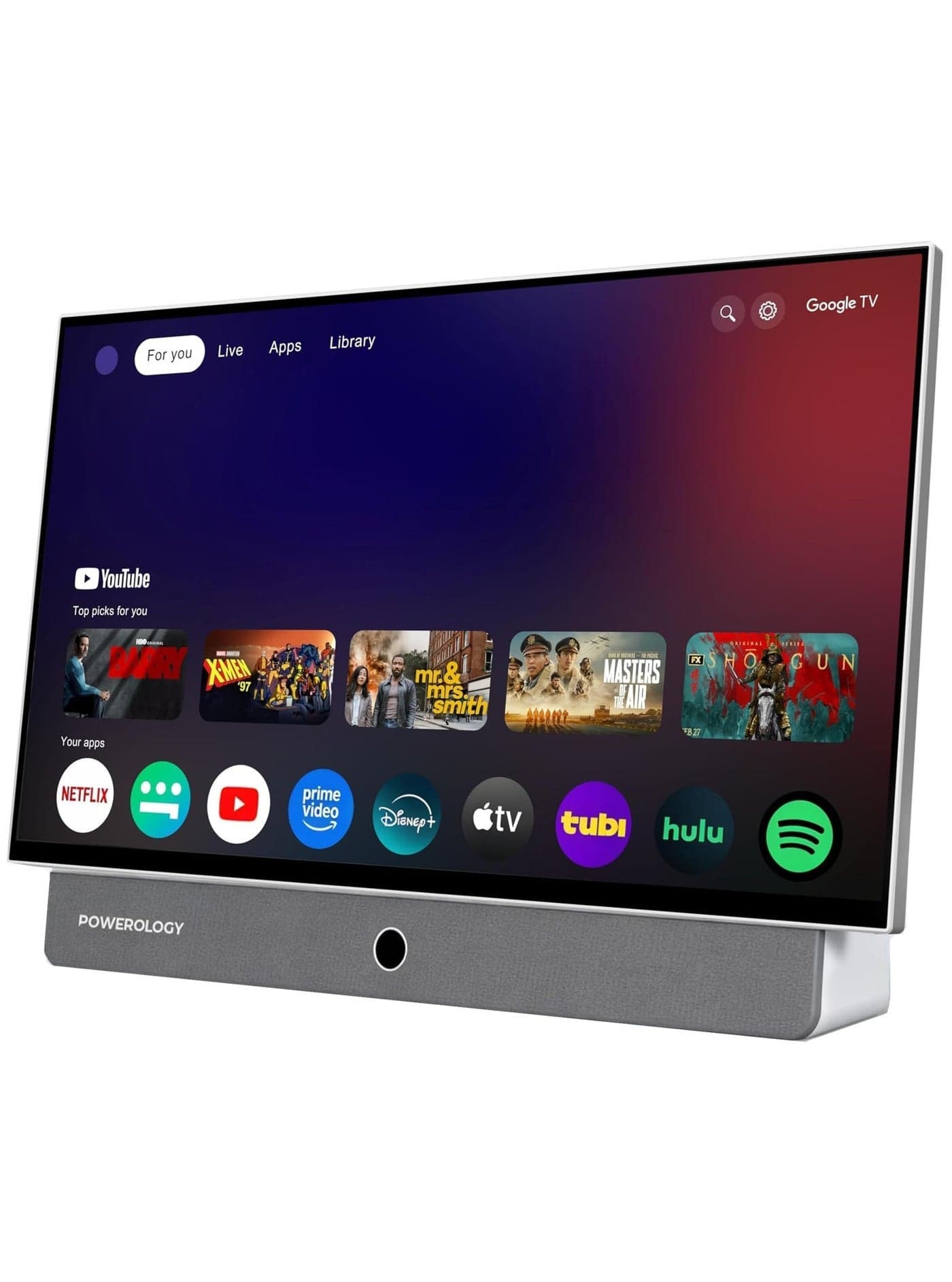 27 Inch Portable Smart TV with 1080p FHD Resolution, 7 Hours Watch Time, Android Smart Screen, Dual Speakers, Active Matrix LCD Display, Netflix, Google TV, YouTube, Shahid, for Home, Office, Outdoor, Bedroom - White