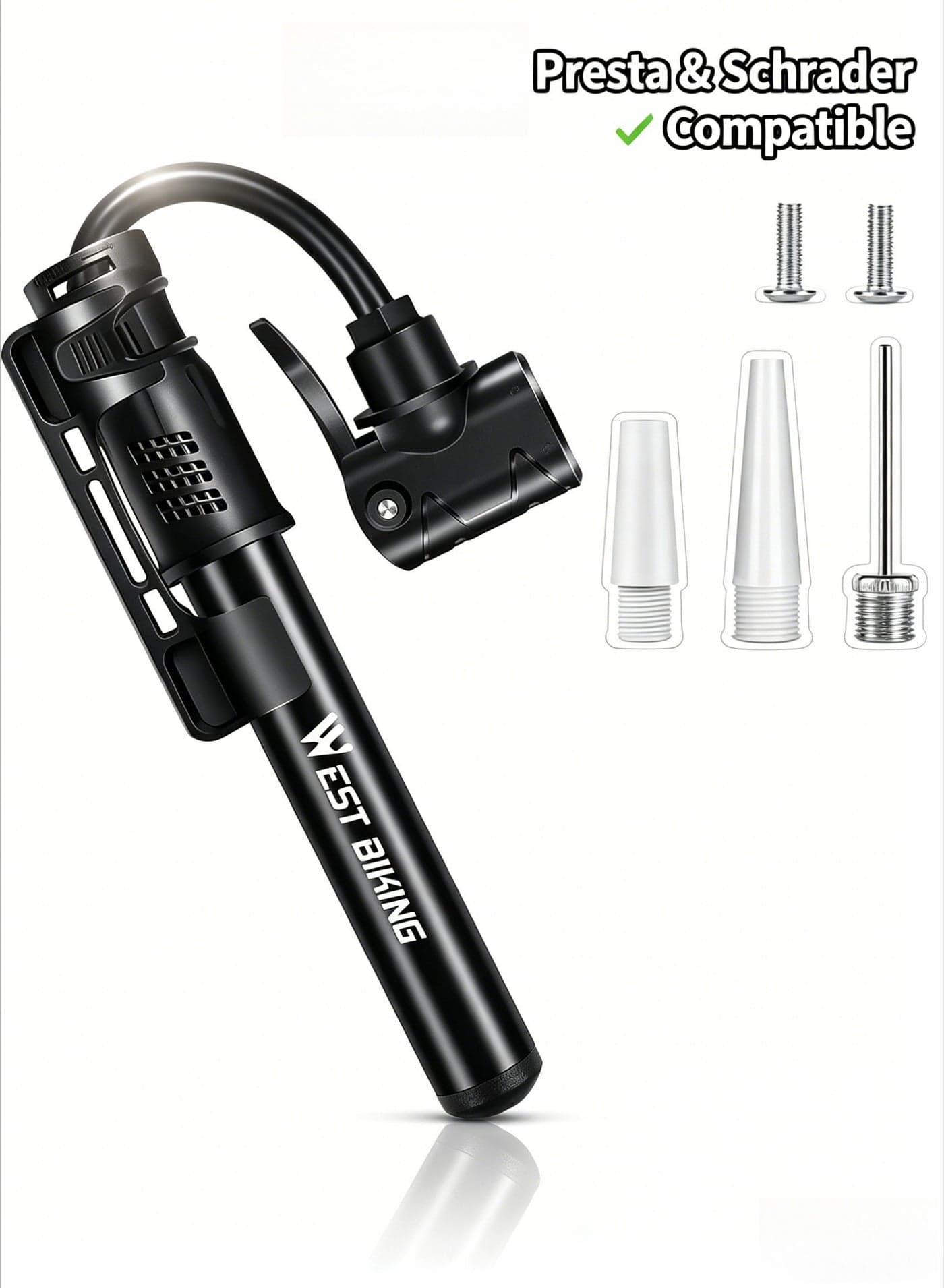 WEST BIKING Mini Bike Pump, Portable Aluminum Alloy Bicycle Tire Pump for Presta & Schrader Valve, 120 PSI High Pressure Air Pump for Mountain Road Bike, Motorcycle, Basketball, Balloon with All Nozzles