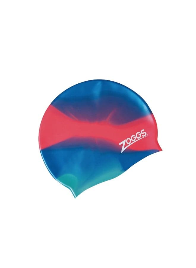 Junior Multi Colour Silicone Swimming Cap, Blue/Red, One Size