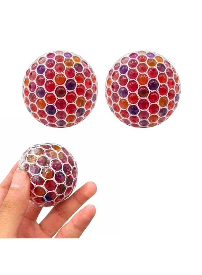 Pack of 2 Ultra Soft Stress Relief Balls, Squishy Squeeze Fidget Toy with Colorful Gel Beads, Anxiety Relief Hand Therapy Ball for Kids & Adults, Sensory Stress Ball for Office, School, ADHD, Autism Relaxation Toy