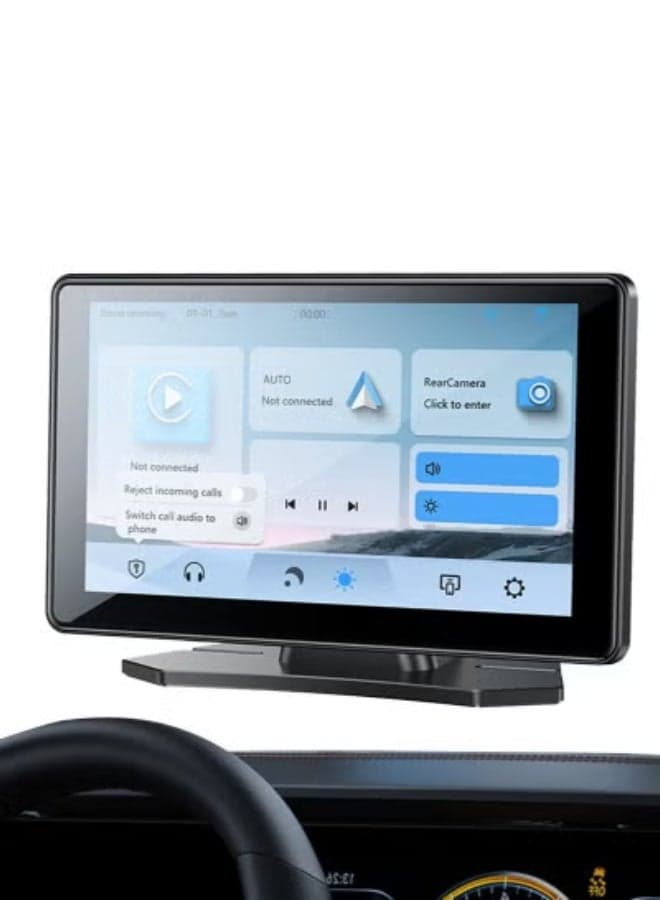 Yesido KM17 7-Inch Touch Screen Center Console – Portable Car Multimedia Player with CarPlay & Android Auto, GPS Navigation, Rear Camera, Driving Recorder, Bluetooth & WiFi Connectivity – Black
