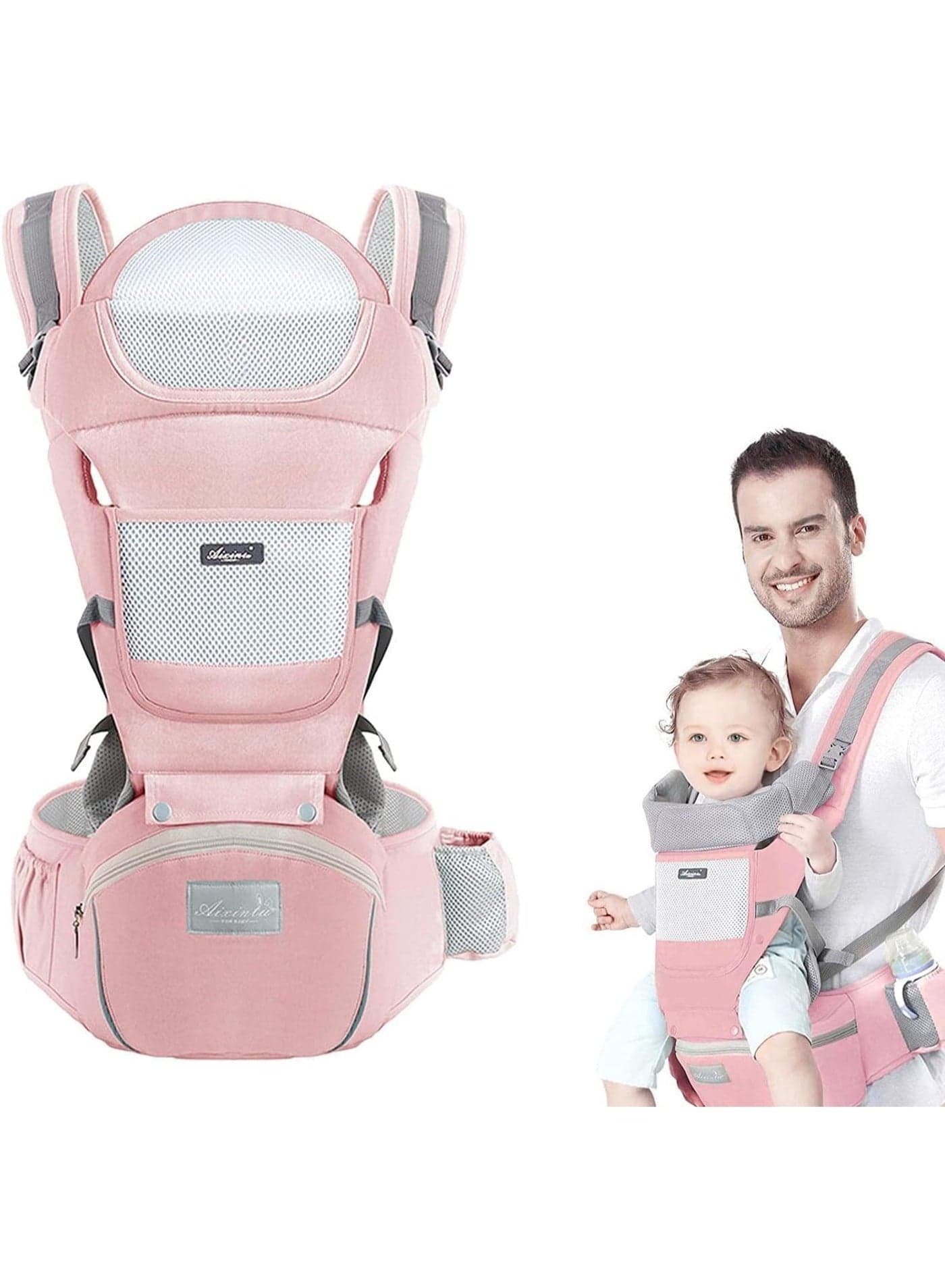 MostNow Baby Carrier with Hip Seat,Ergonomic M Position 6in1 Baby Carrier Newborn to Toddler,Head Support and Breathable Mesh Newborn Carrier,Adjustable Baby Holder Carrier for Dad&Mom (Pink)