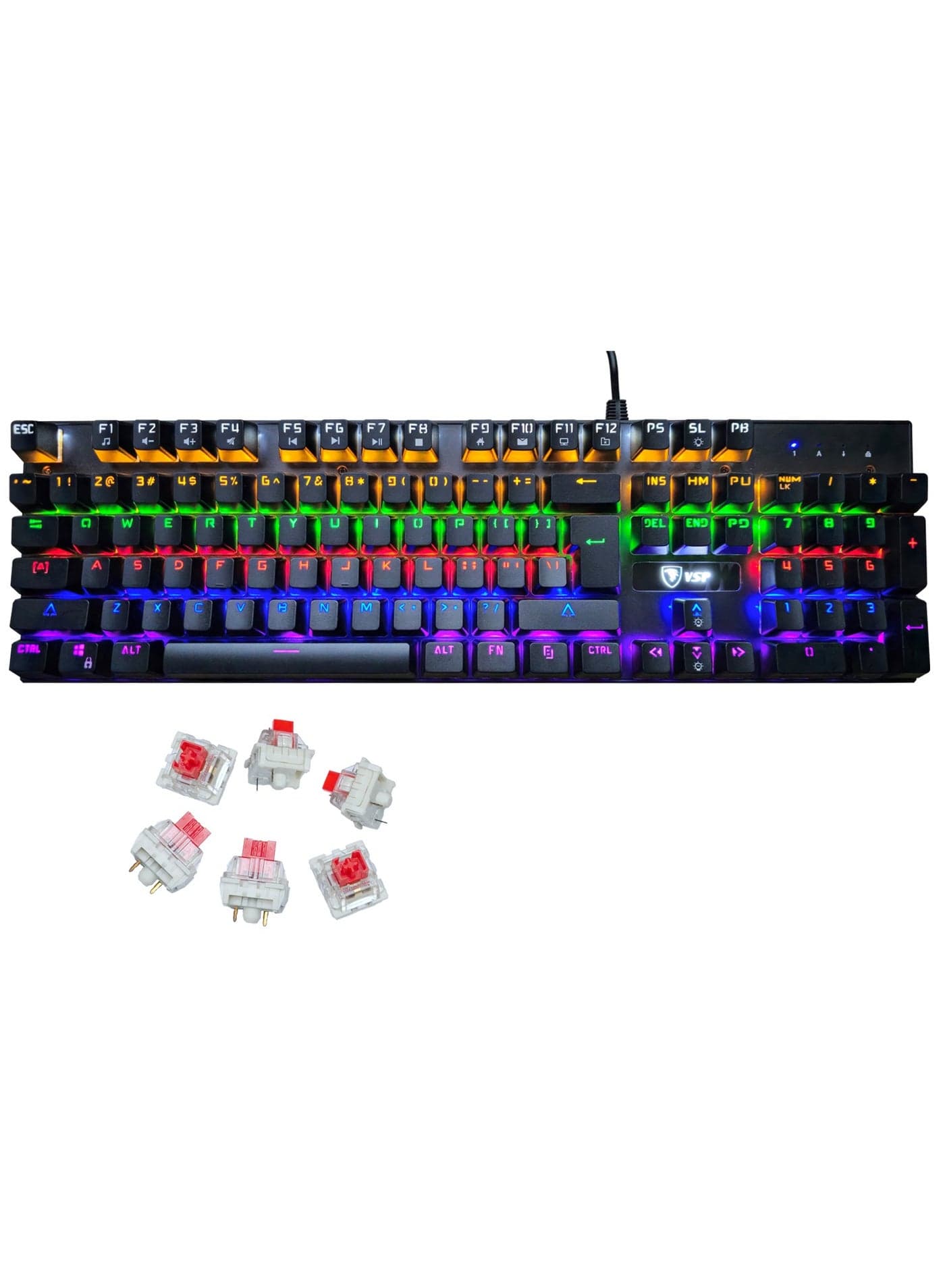 VSP Gaming Keyboard, Real Plugin Mechanical Keyboard, Full Size USB Keyboard - Hot Swap RED Switches Replaceable Rainbow LED Backlit