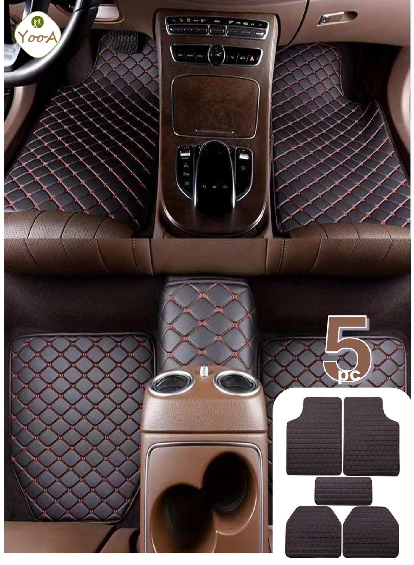 5-pc Premium Car Floor Mat Set, Waterproof All Weather Protection Odorless Rubber with Anti-Slip Feature, Universal Fit Car Floor Mats, Suitable for Cars Trucks Jeeps Vans and SUVs Universal Fit (Black-Red)