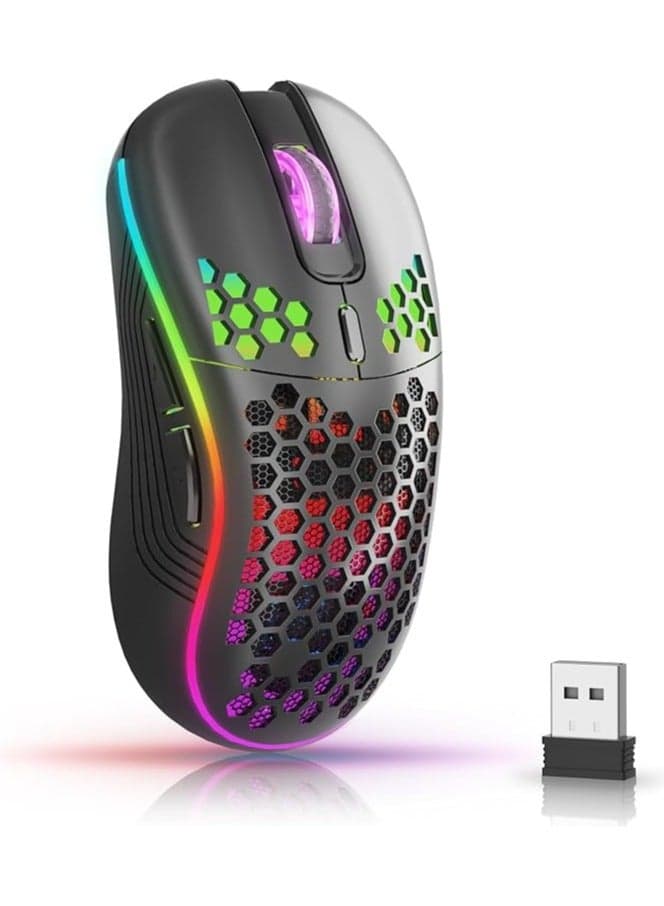 Wireless Mouse wireless gaming mouse Rechargeable PC Mouse with RGB Backlit 6 Buttons Adjustable Ergonomic for Laptop, PC etc Gaming Mouse Wireless Black