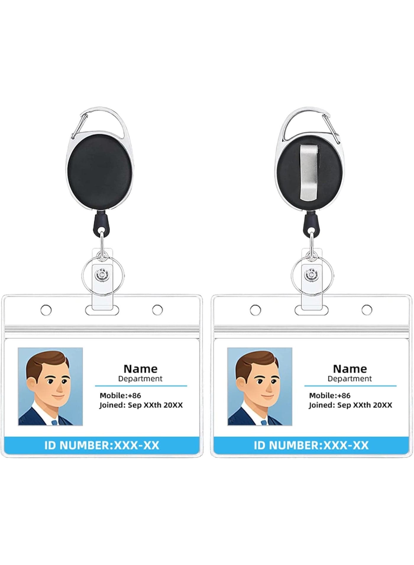 2 Pcs Horizontal ID Badge Holder with Clips | Durable Plastic Card Holder for Office, Work, Events, Name Tags & Employee ID Cards